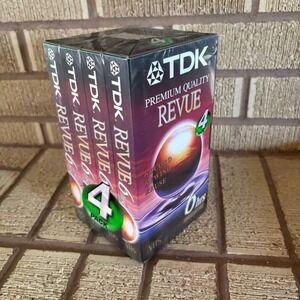 TDK Revue VHS T-120 Blank Video Cassette Tape 4 Pack Premium Quality 6 Hour New